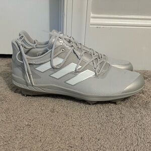 Great adidas Adizero Afterburner gray white metal baseball cleats men's sz 14